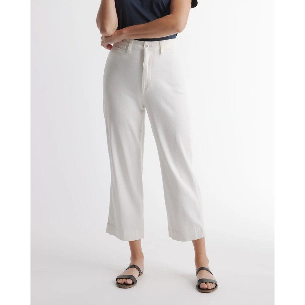 Quince Women's Stretch Cotton Twill Wide-Leg Crop Pants sz 30 Ivory/White NWT